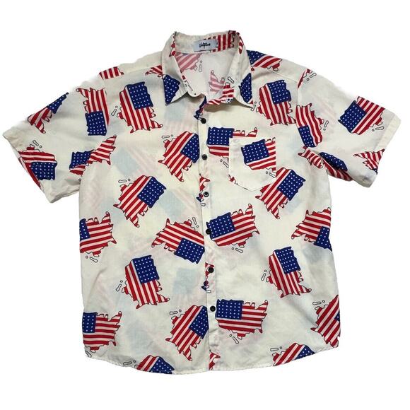 VATPAVE Mens Size XL‎ Hawaiian Shirts America Red White Blue Button Short Sleeve - Picture 1 of 6